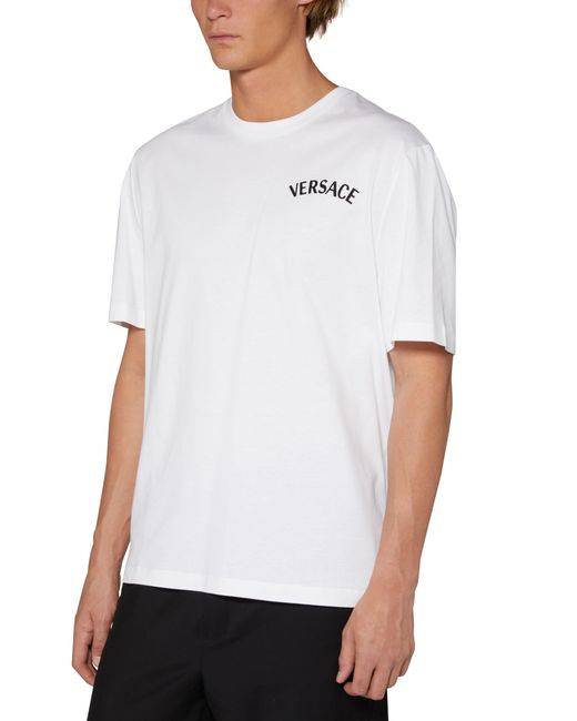 Versace White Embroidery Jersey T-shirt With Stamp Print for men