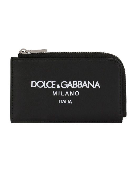 Dolce & Gabbana Black Calfskin Card Holder With Logo for men