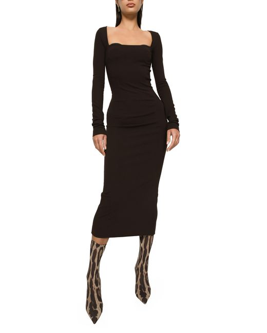 Dolce & Gabbana Brown Longuette-Kleid aus Funktionsjersey