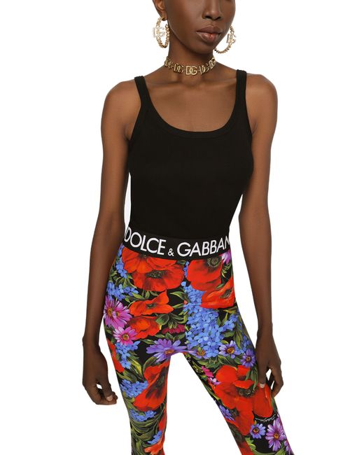 Dolce & Gabbana Black Sleeveless Cotton T-shirt