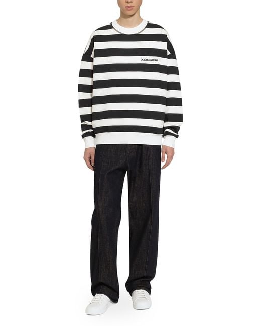 Dolce & Gabbana Black Striped Round-neck Sweatshirt for men