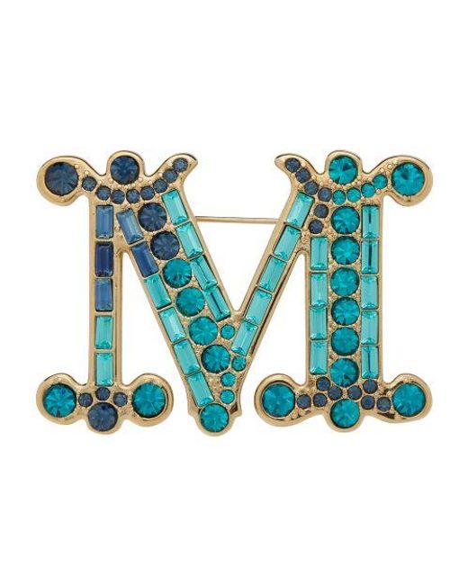 Max Mara Blue Bath Monogram Brooch With Crystals