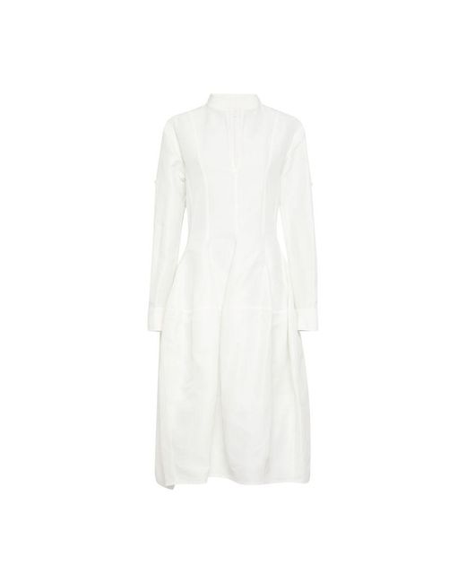 Bottega Veneta White Viscose And Linen Dress