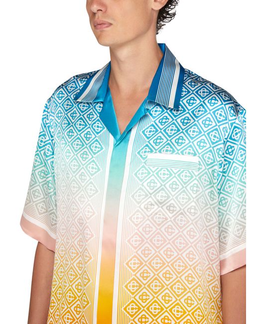 Casablancabrand Blue Short Sleeved Shirt With Cuban Collar for men