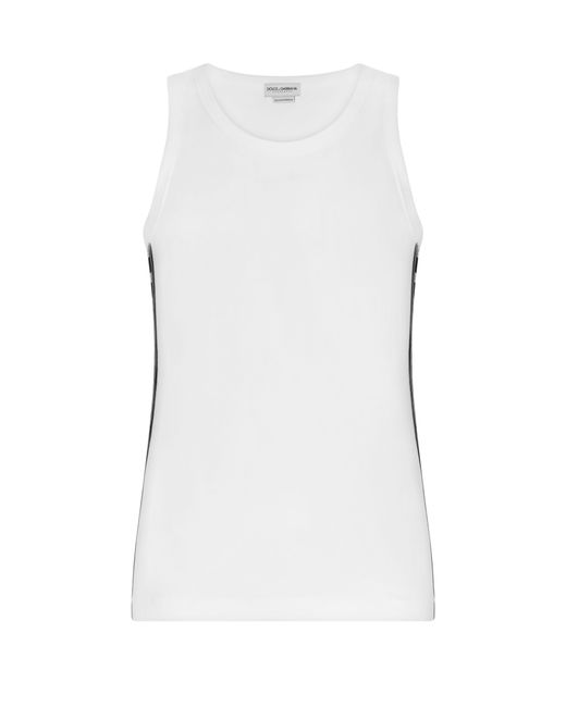 Dolce & Gabbana White Two-way Stretch Cotton Singlet With Patch for men