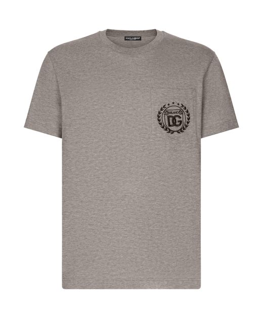 Dolce & Gabbana Gray Cotton T-Shirt With Embroidered Logo for men
