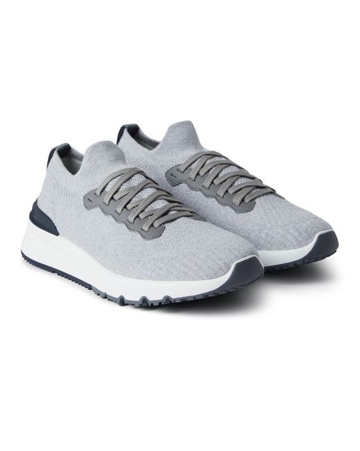 Brunello Cucinelli Gray Knitted Running Shoes for men