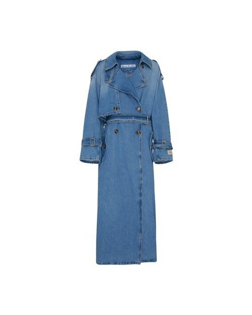 Acne Blue Double-breasted Denim Trench Coat