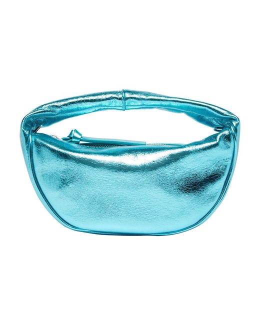 By Far Blue Baby Cush Aquamarine Metallic Leather Bag