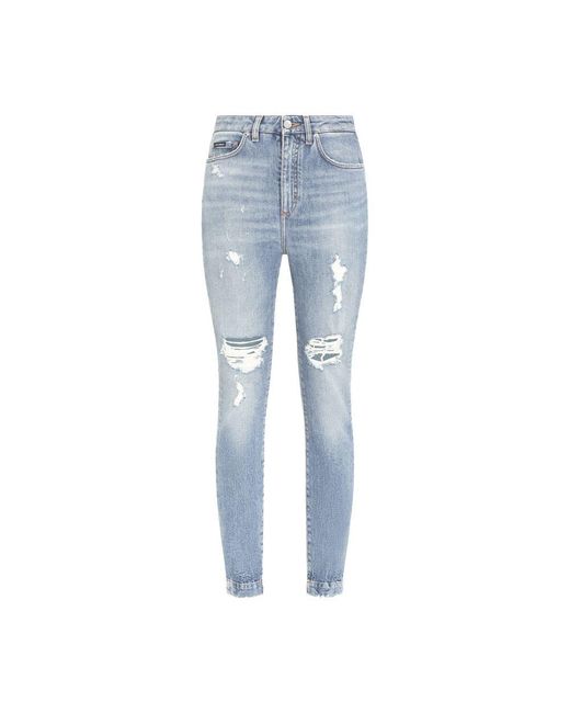 Dolce & Gabbana Blue Stretch Denim Audrey Jeans With Rips