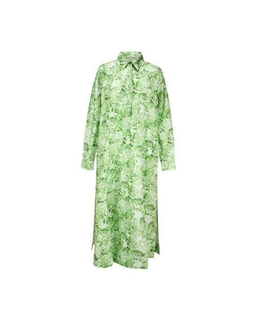 Ganni Green Floral Print Cotton Poplin Dress