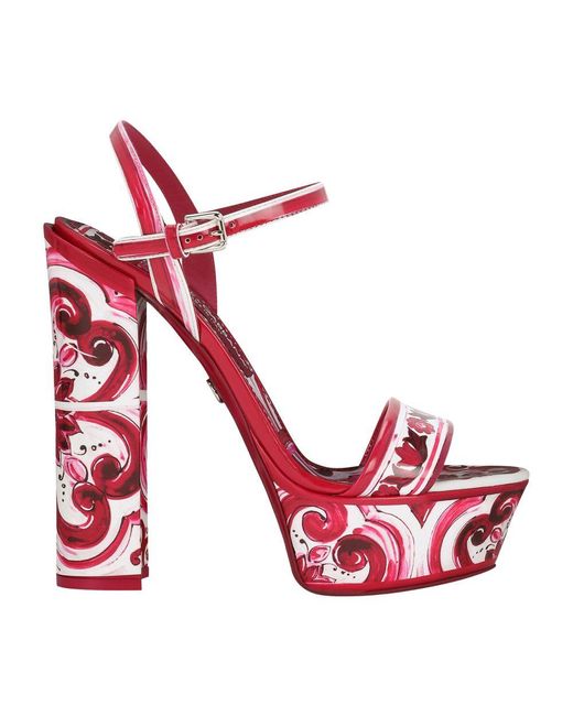 Dolce & Gabbana Red Printed Patent Leather Platform Sandals