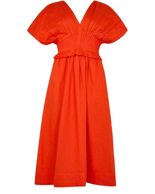 Robe Midi Plissée Unie Zora Sea en coloris Red