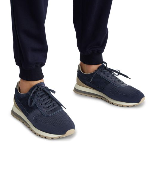 Brunello Cucinelli Olimpo Sneakers aus Veloursleder mit Perforationen und Lederbesatz in Blue für Herren