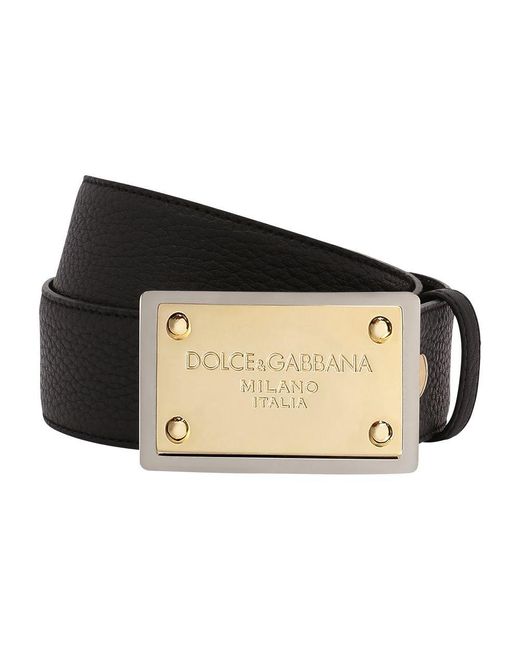 Dolce & Gabbana Black Grainy Calfskin Belt for men
