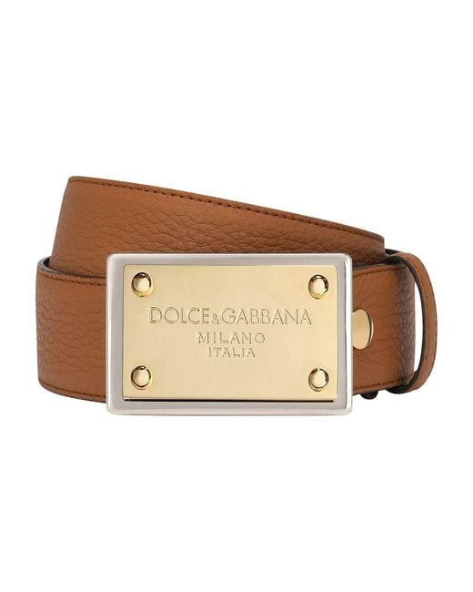 Dolce & Gabbana Brown Grainy Calfskin Belt for men