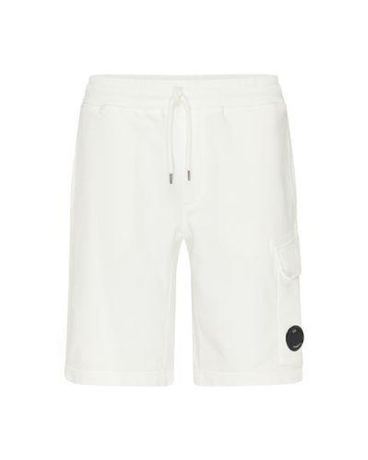 C P Company White Diagonal Fleece Cargo Shorts for men