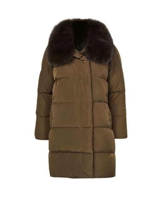 Yves Salomon Green Daunenjacke Mit Kragen Aus Fuchspelz