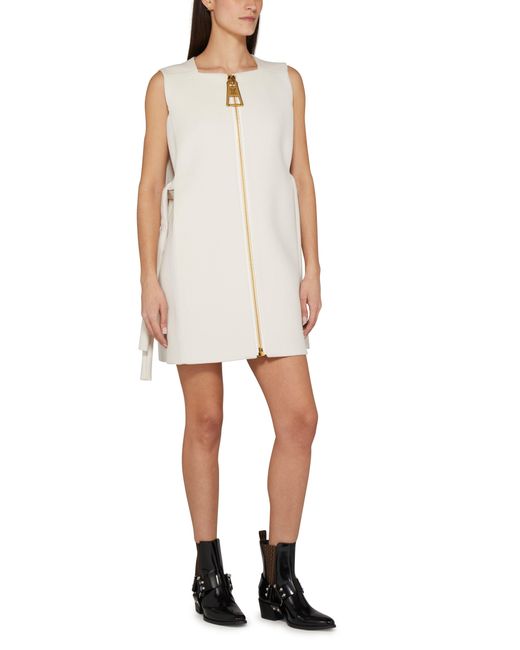 Louis Vuitton White Kleid mit seitlichen Bindebändern und oversized Reißverschluss