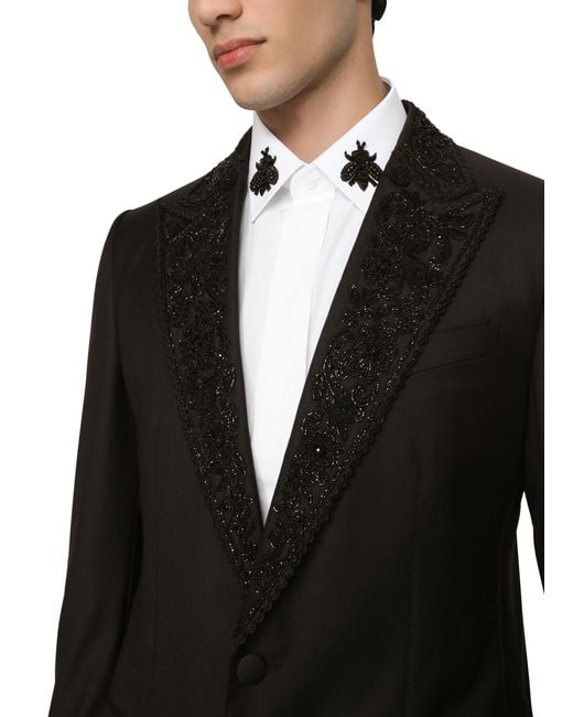 Dolce & Gabbana Black Wool Taormina-Fit Tuxedo Jacket for men