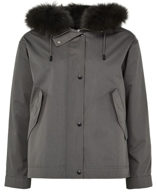 Yves Salomon Gray Hooded Cotton Parka