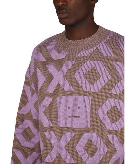 Acne Purple Graphic-knit Relaxed-fit Wool And Cotton-blend Jumper X for men