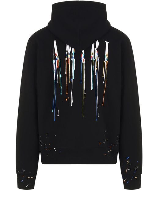 Amiri Cotton Embroidered Paint Drip Core Logo Hoodie in Black_white