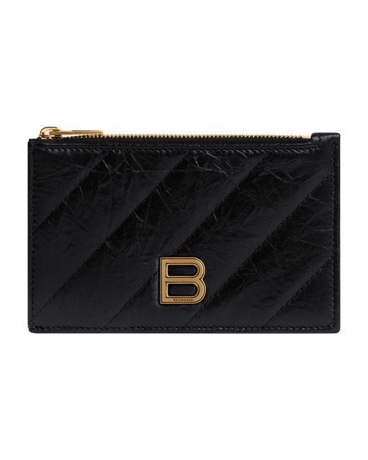 Balenciaga Black Long Crush Quilted Card And Coin Holder