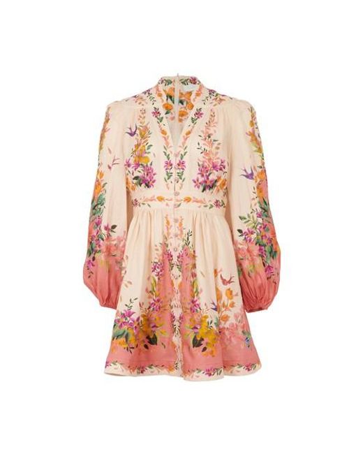 Zimmermann Linen Tropicana Plunge Mini Dress - Lyst