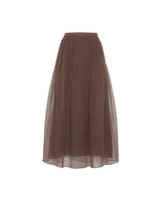 Brunello Cucinelli Brown Pleated Midi Skirt