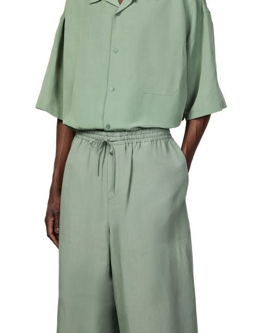 Loewe Green Cropped Viscose And Linen Pants for men