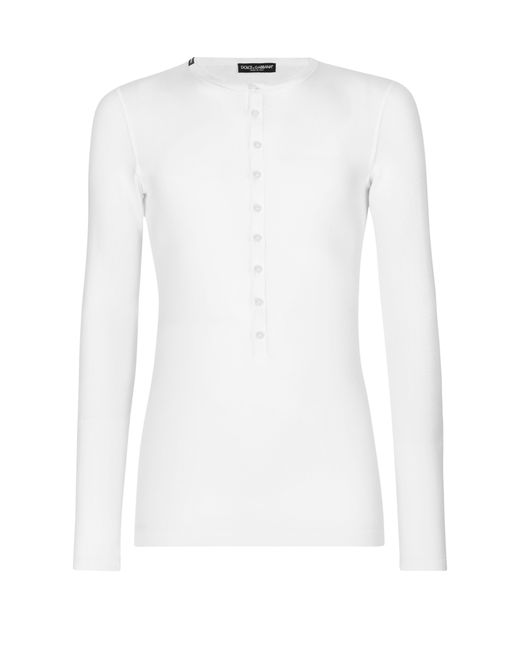 Dolce & Gabbana Serafino-T-Shirt Aus Gerippter Baumwolle in White für Herren