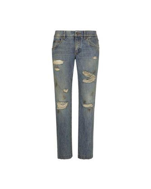 Dolce & Gabbana Blue Washed Denim Jeans With Rips for men
