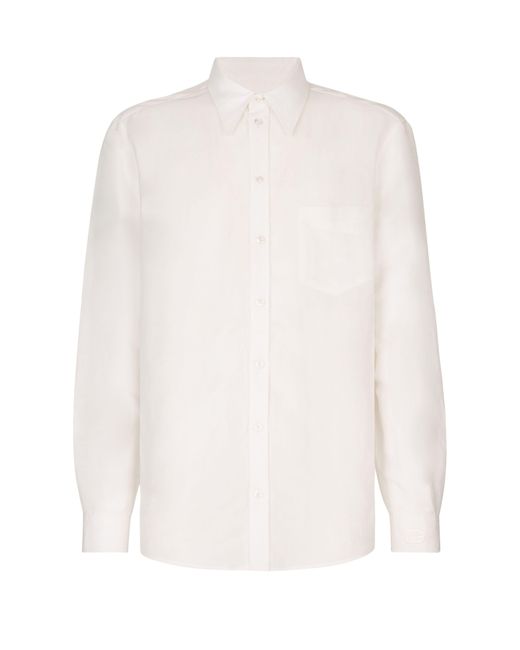 Dolce & Gabbana White Martini Linen Blend Shirt With Dg Embroidery for men
