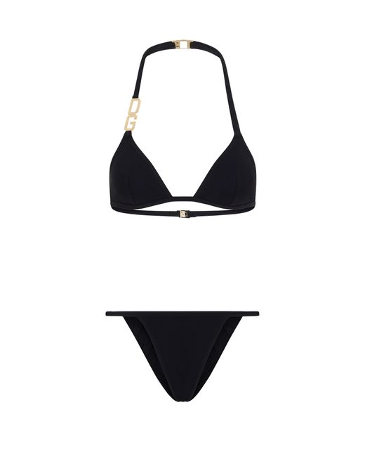Dolce & Gabbana Black Triangle Bikini With Dg Logo