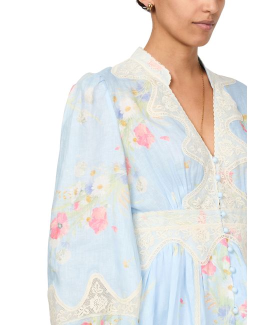 Zimmermann Blue Minikleid Lucky Mit Plunge-Ausschnitt Und Spitze
