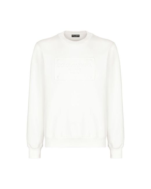 Dolce & Gabbana White Technical Jersey Sweatshirt With Embossed Dg Logo for men