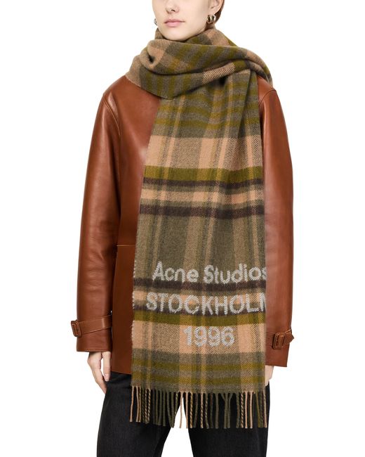 Écharpe À Carreaux Avec Logo Acne en coloris Green