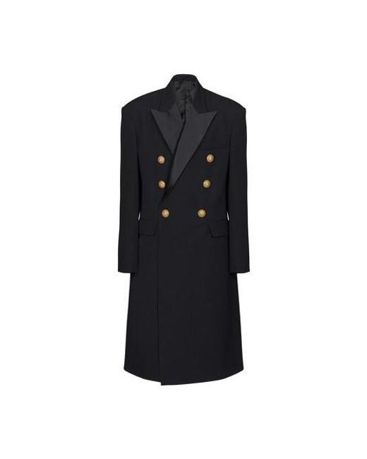 Balmain Black Long Officer Coat for men