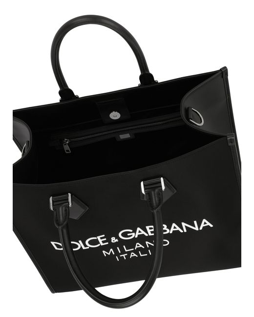 Dolce & Gabbana Großer Shopper aus Nylon mit gummiertem Logo in Black für Herren