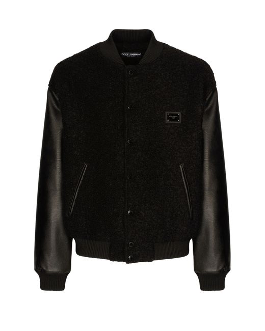 Dolce & Gabbana Black Wool Bouclé And Faux Leather Jacket for men