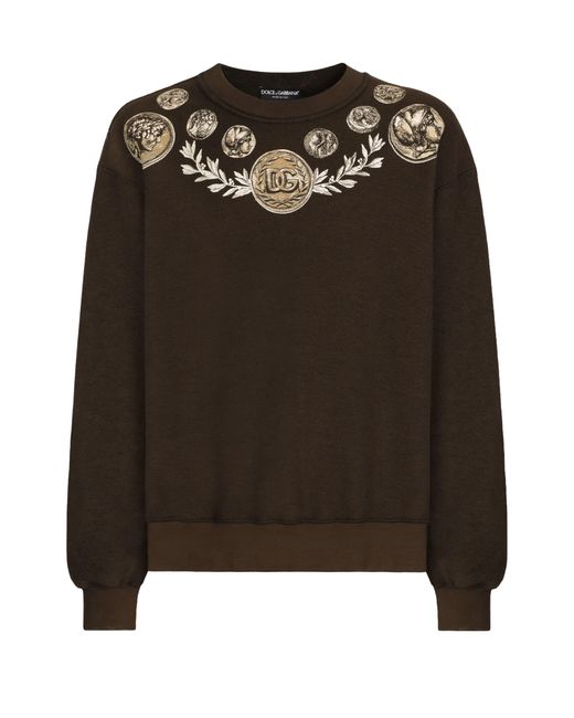 Dolce & Gabbana Brown Coin Print Inside-out Jersey Sweatshirt for men