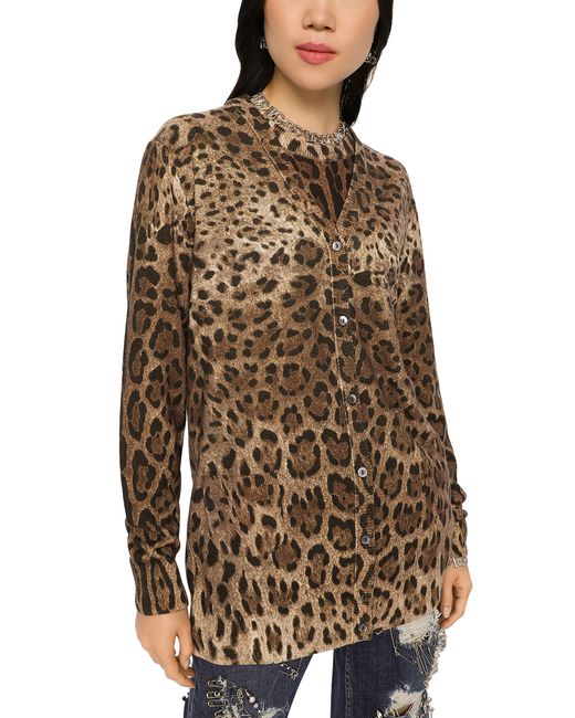 Dolce & Gabbana Brown Kaschmir-Pullover mit Leopardenprint