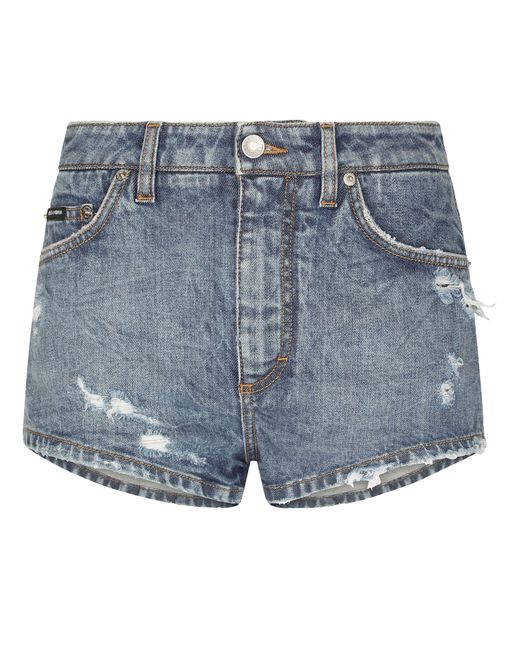 Dolce & Gabbana Blue Denim Shorts With Ripped Details