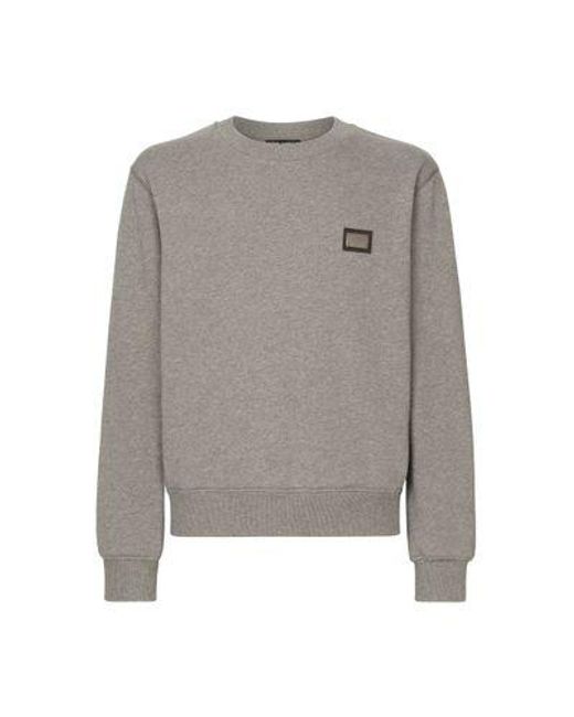 Dolce & Gabbana Gray Jersey Sweatshirt With Branded Tag for men