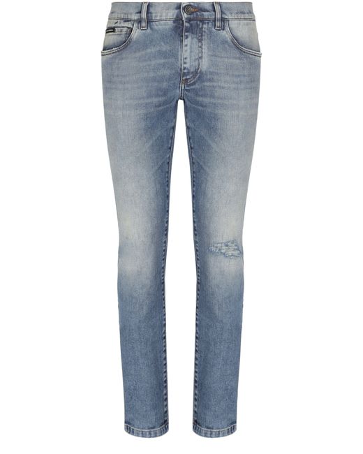 Dolce & Gabbana Blue Skinny Stretch Jeans With Rips for men