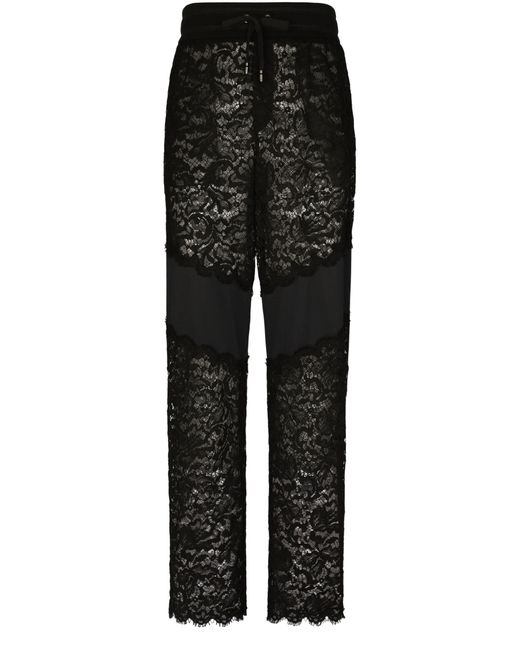 Dolce & Gabbana Black Cordonetto Lace And Jersey jogging Pants for men
