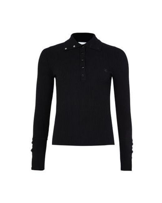 Courreges Black Klassisch Geripptes Poloshirt