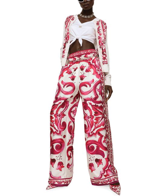 Dolce & Gabbana Red Silk And Twill Maiolica Print Cardigan
