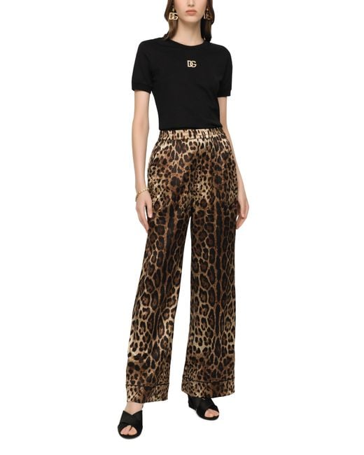 Dolce & Gabbana Brown Leopard-print Satin Pajama Pants